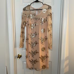 Retro Blush Pink/Gold Sequin Mini Dress SZ XL